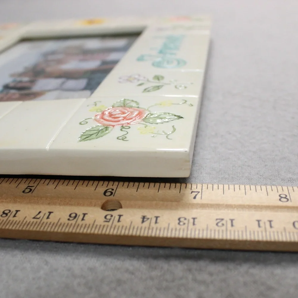 Young's Inc Friends Ceramic Photo Frame 4x6 Cream Floral Butterfly Vintage Style